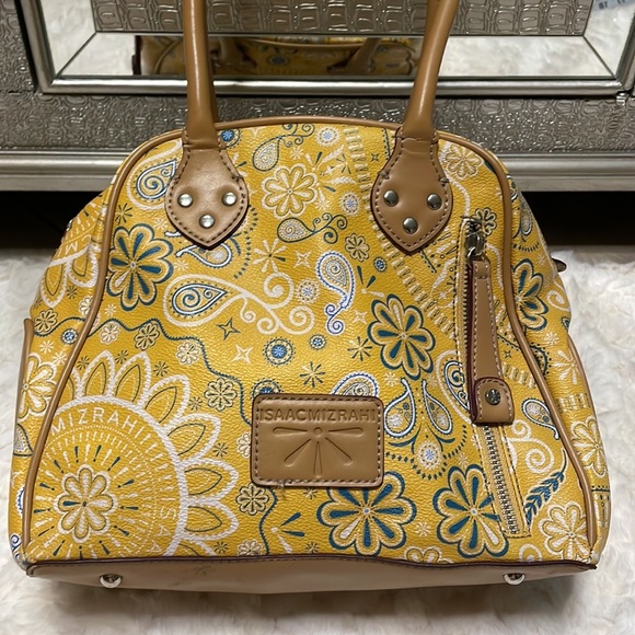 ISAAC MIZRAHI signature Bandana print yellow satchel handbag shoulder bag - Picture 8 of 15